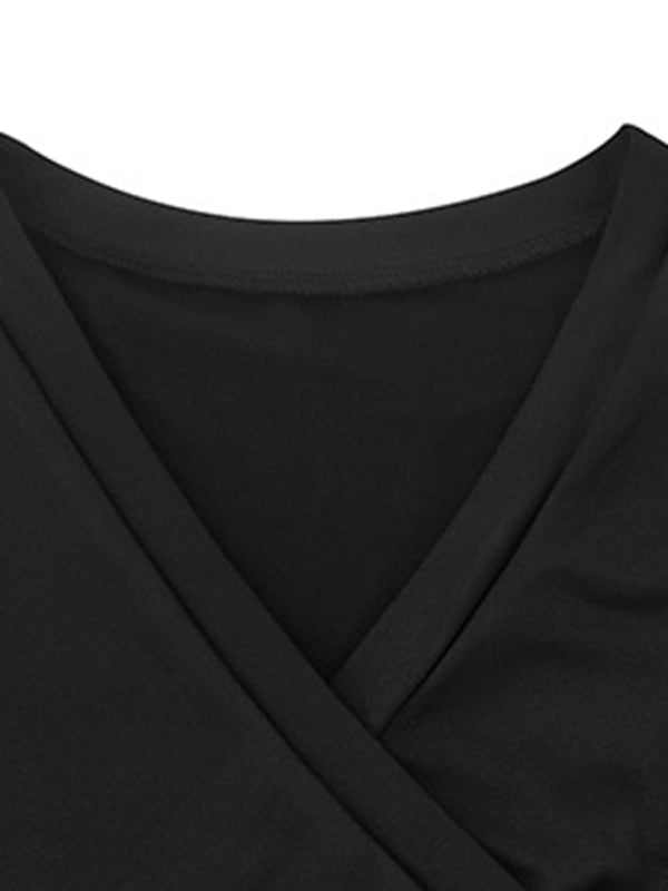 Haut en tricot court croisé à manches longues pour femmes