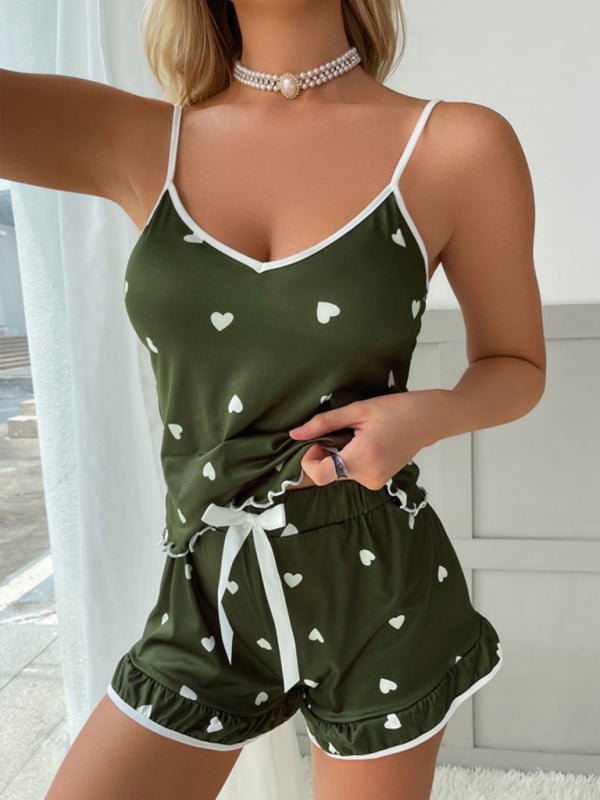 Damen-Pyjama-Set mit Herz-Print, Leibchen und Shorts, zweiteilig