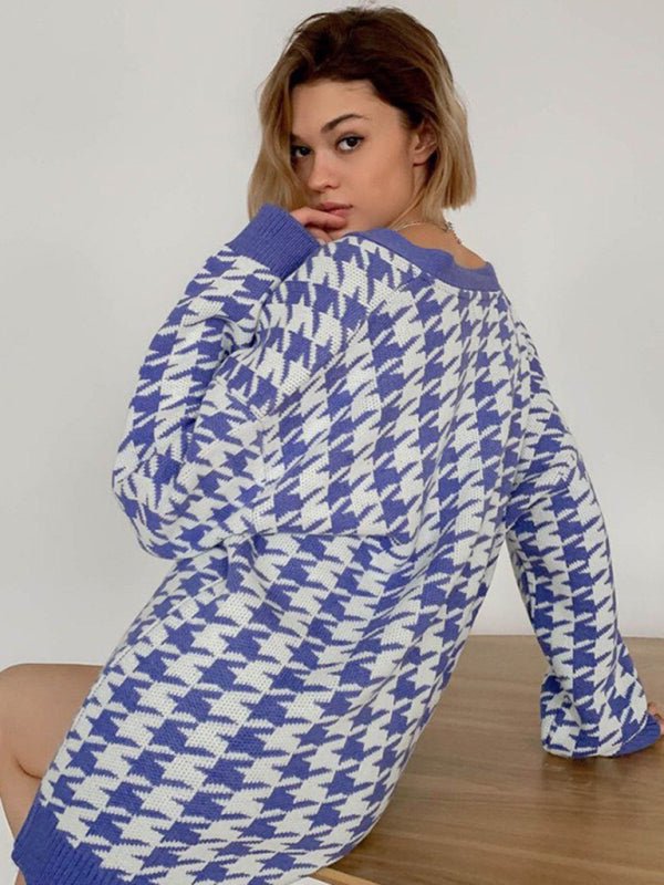 Women’s Knit Print Button Front Long Sleeve V Neck Cardigan