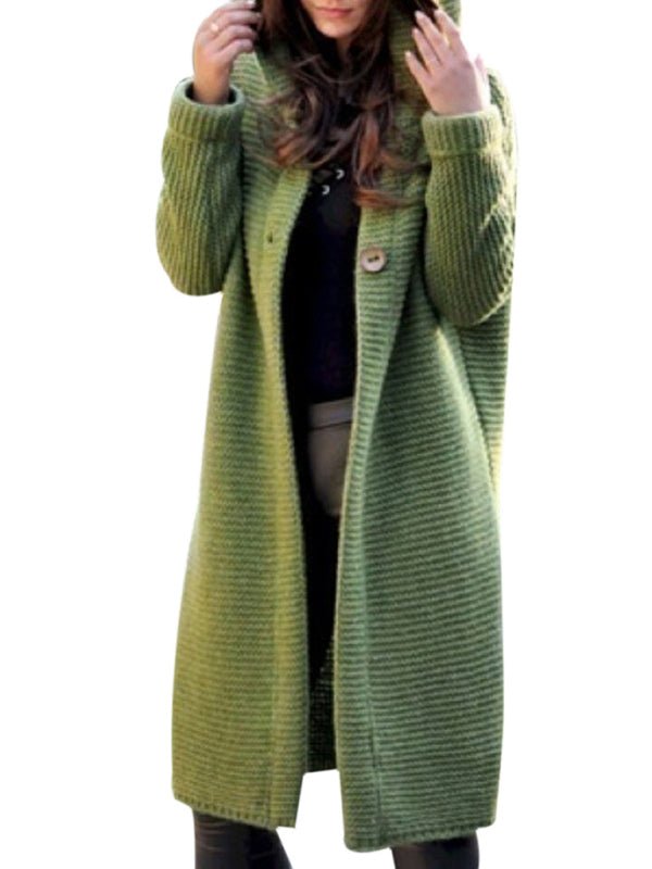 Women’s knit V neckline hood detail long sleeve ribbed trimming sweater jacket