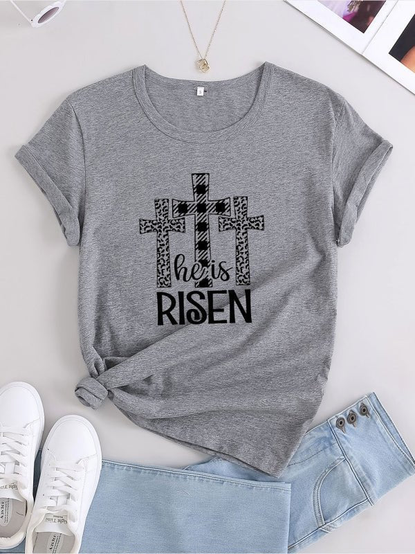 T-shirt tricoté à manches courtes et col rond pour femme