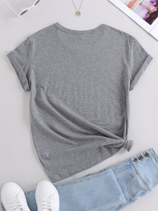 T-shirt tricoté à manches courtes et col rond pour femme