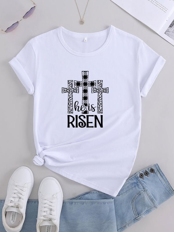 T-shirt tricoté à manches courtes et col rond pour femme