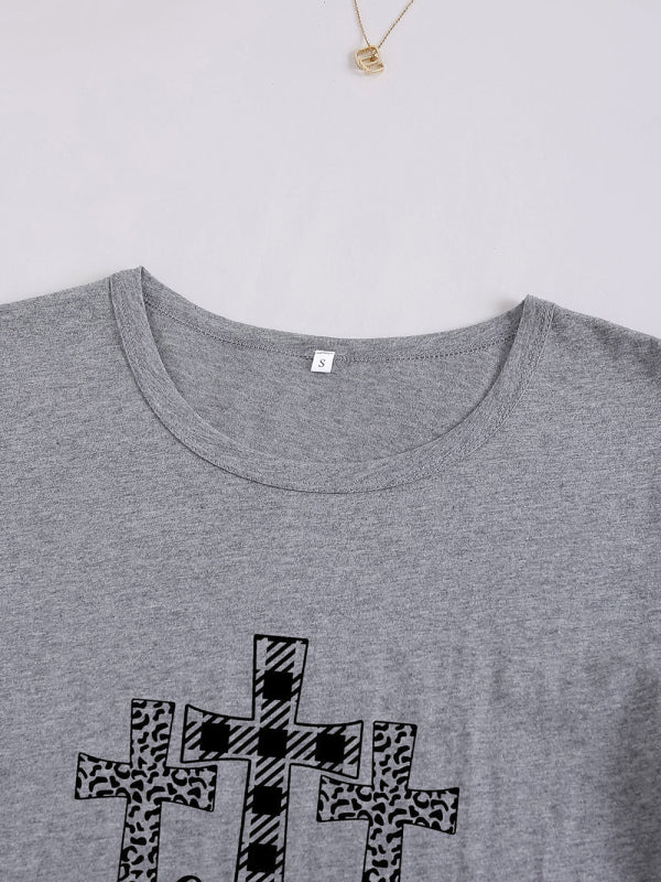 T-shirt tricoté à manches courtes et col rond pour femme