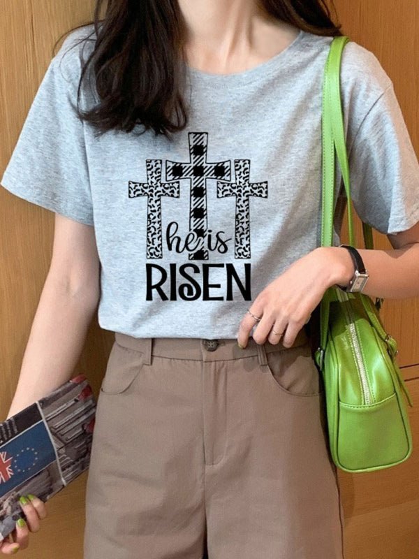 T-shirt tricoté à manches courtes et col rond pour femme