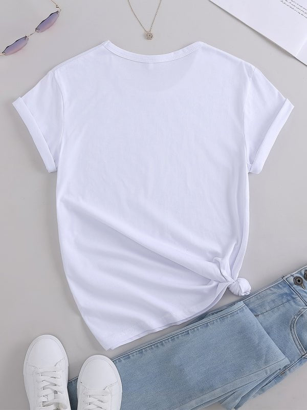T-shirt tricoté à manches courtes et col rond pour femme