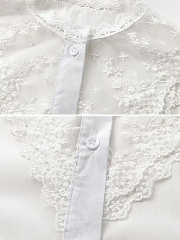 Langärmliges Spitzen-Chiffon-Einsatzoberteil für Damen