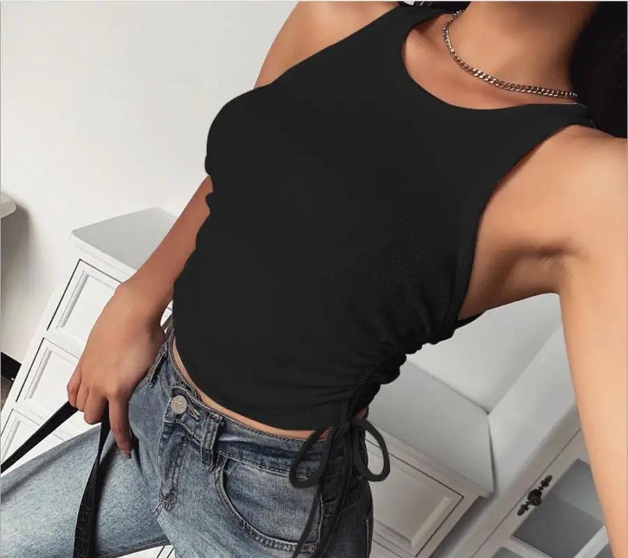 Women’s Rib Ruched Sides With Adjustable Ties Tank Top