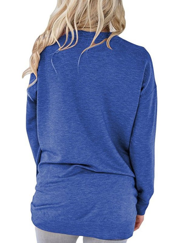 Damen Rundhals-Batman-Langarm-T-Shirt mit Tasche, einfarbig, lockeres T-Shirt