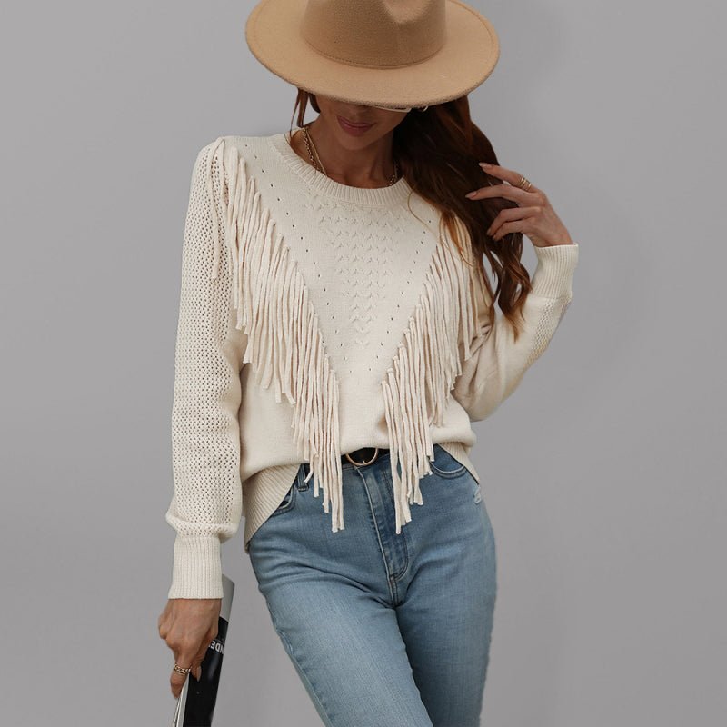 Women’s Solid Color Knit Fringed Sweater