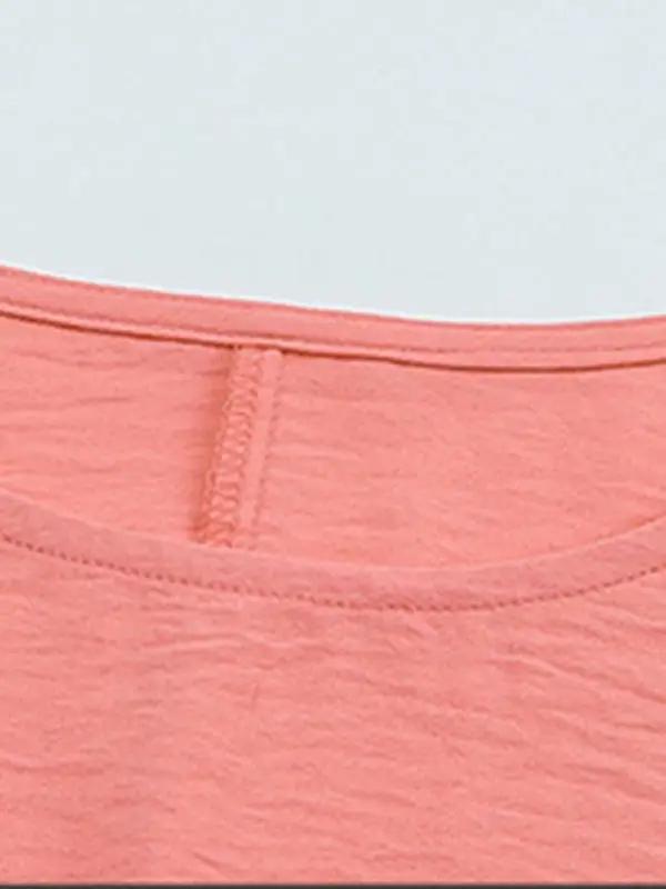 Women’s Solid Color Loose Fit Blouse With Ruffled Mid Length Sleeves