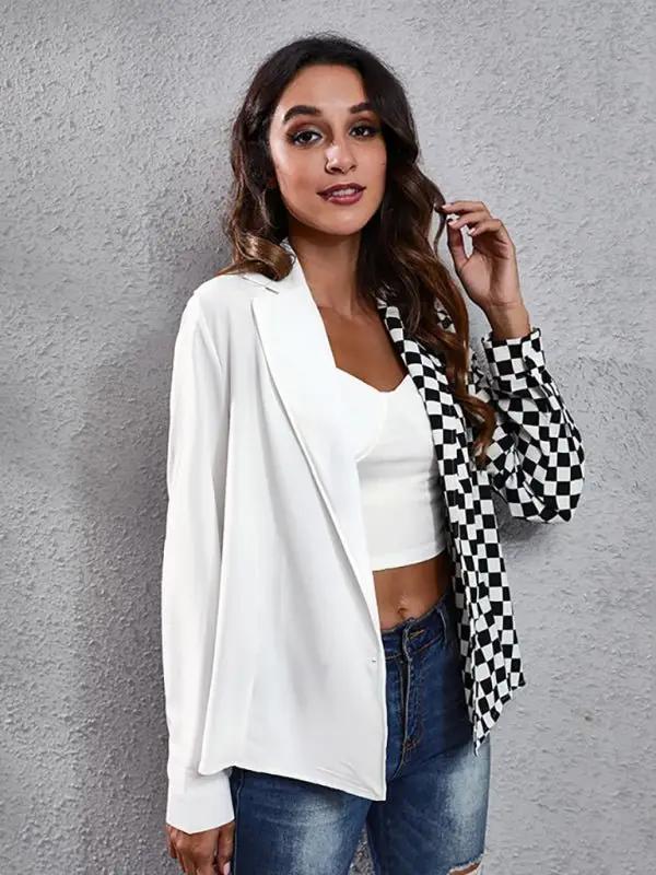 Damenhemd mit Anzugkragen, Schachbrettmuster und Zebramuster