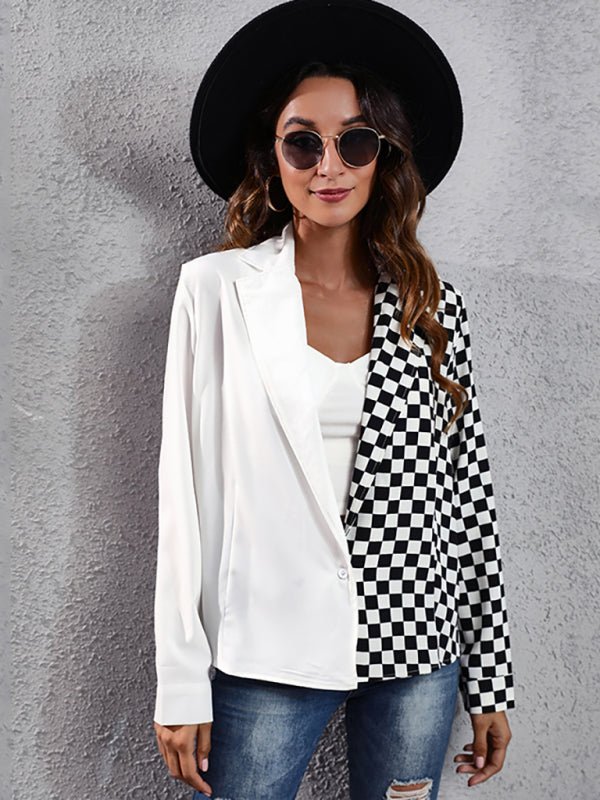 Damenhemd mit Anzugkragen, Schachbrettmuster und Zebramuster