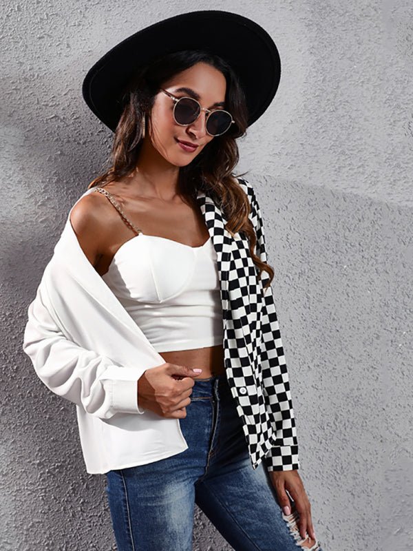 Damenhemd mit Anzugkragen, Schachbrettmuster und Zebramuster