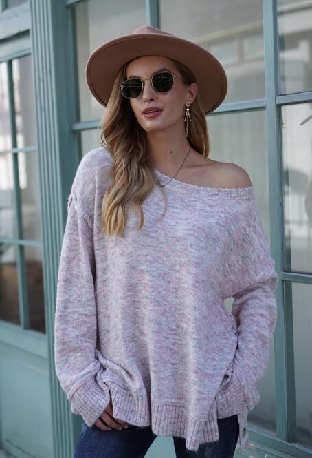 Damenpullover mit seitlich geteiltem Knopfpullover
