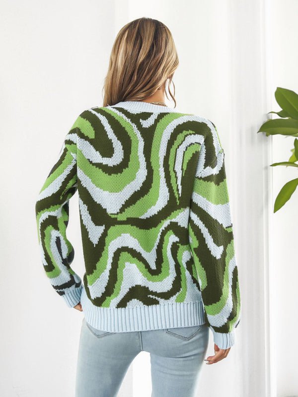 Damen-Pullover aus Jacquard mit Batikmuster und überschnittenen Schultern