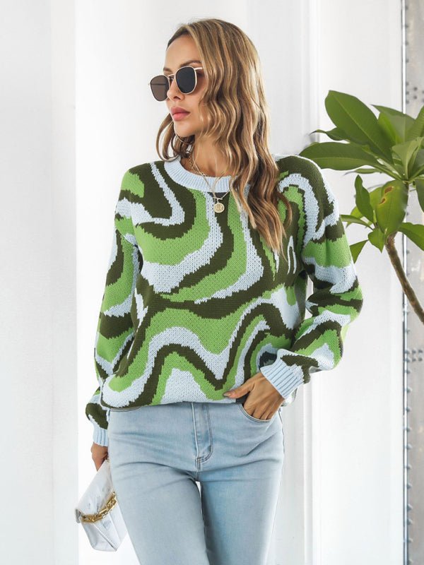 Damen-Pullover aus Jacquard mit Batikmuster und überschnittenen Schultern