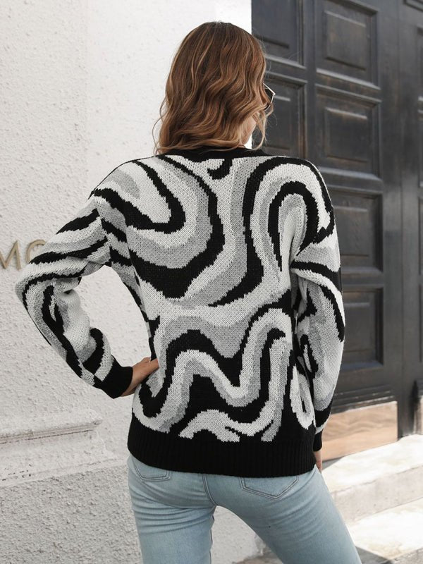 Damen-Pullover aus Jacquard mit Batikmuster und überschnittenen Schultern