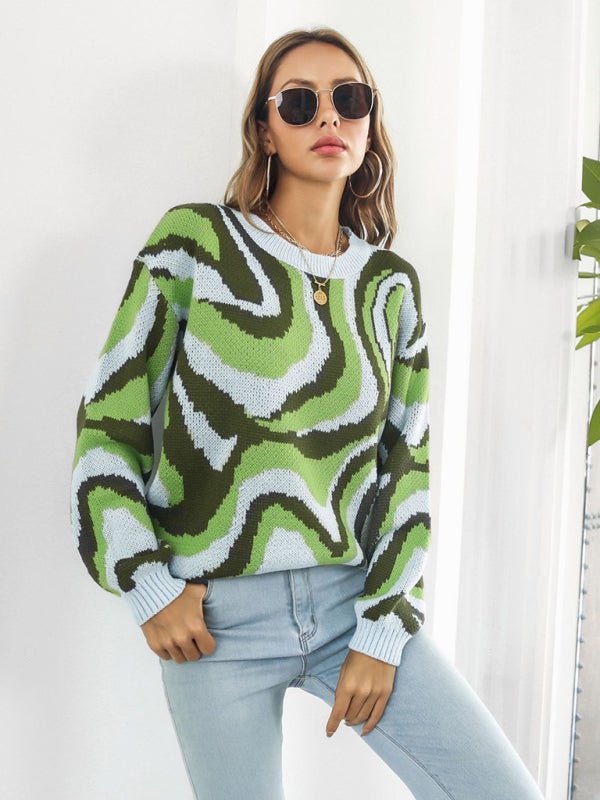 Damen-Pullover aus Jacquard mit Batikmuster und überschnittenen Schultern