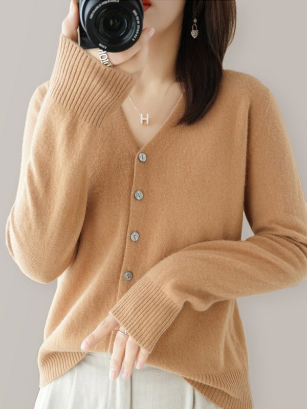 Women’s V-neck Button-front Closures Long Sleeves Cardigan