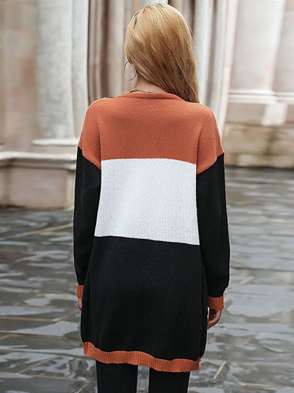 Women’s V Neck Long Sleeve Turbo Colorblocked Cardigan