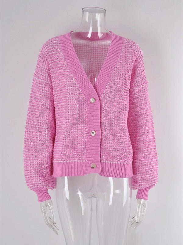 Waffelstrick-Cardigan für Damen mit Puffärmeln