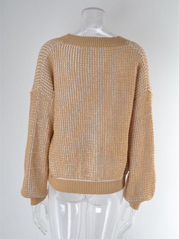 Waffelstrick-Cardigan für Damen mit Puffärmeln