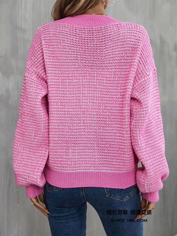 Waffelstrick-Cardigan für Damen mit Puffärmeln