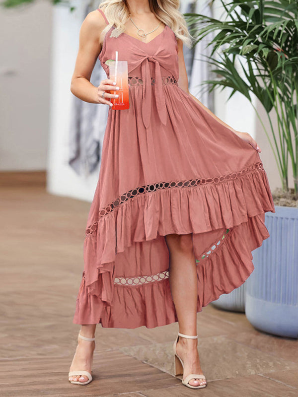 Robe à bretelles mi-longue irrégulière tissée sexy pour femmes