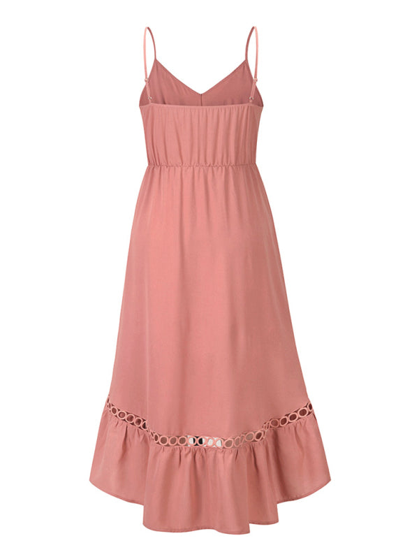 Robe à bretelles mi-longue irrégulière tissée sexy pour femmes