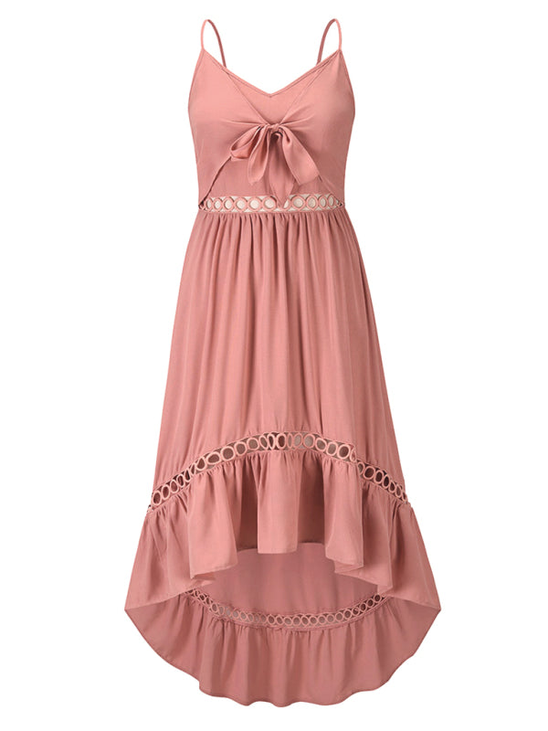 Robe à bretelles mi-longue irrégulière tissée sexy pour femmes
