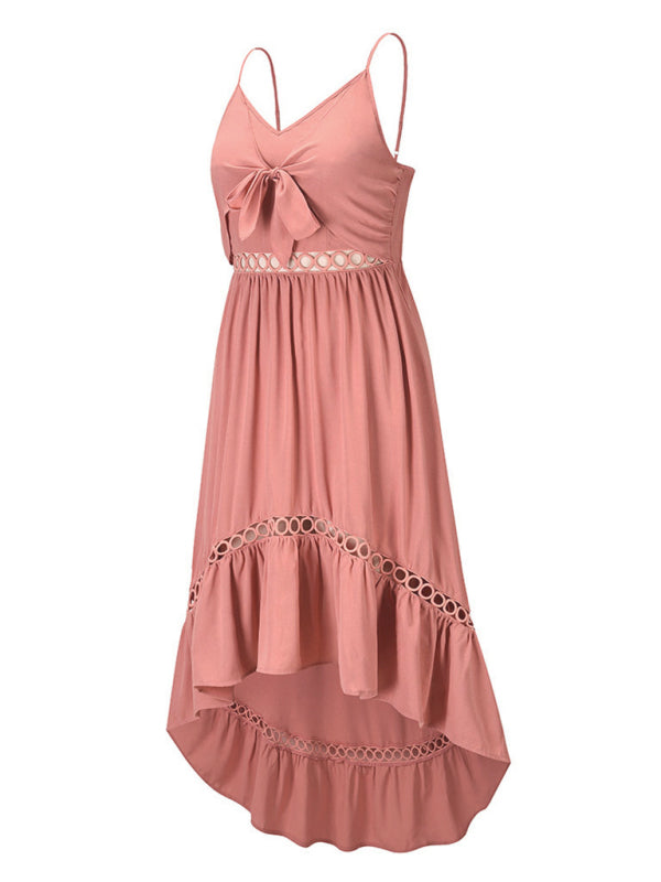 Robe à bretelles mi-longue irrégulière tissée sexy pour femmes