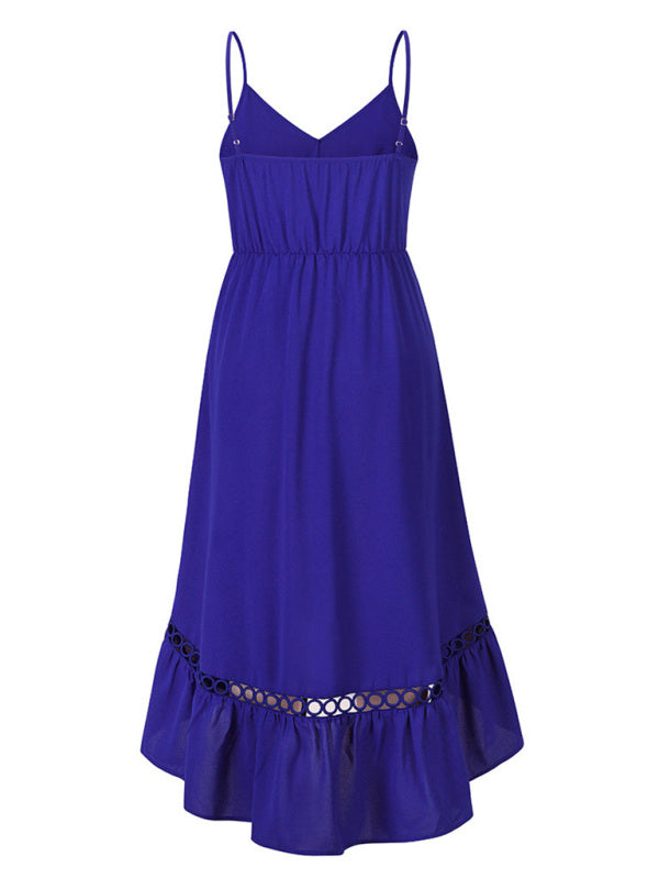 Robe à bretelles mi-longue irrégulière tissée sexy pour femmes