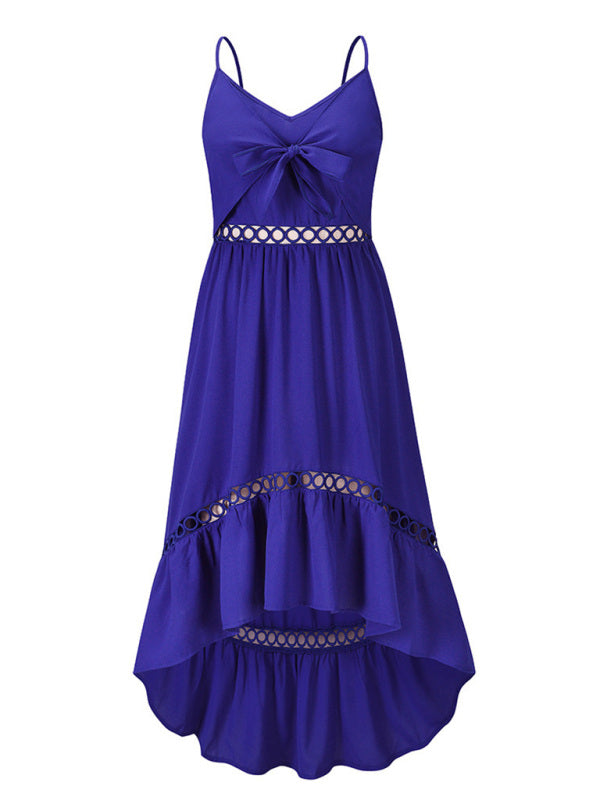 Robe à bretelles mi-longue irrégulière tissée sexy pour femmes