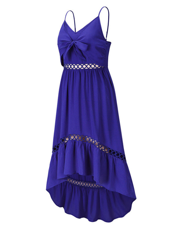 Robe à bretelles mi-longue irrégulière tissée sexy pour femmes