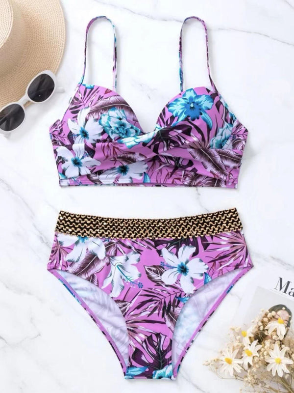 a bikini top and a bikini bottom on a marble surface