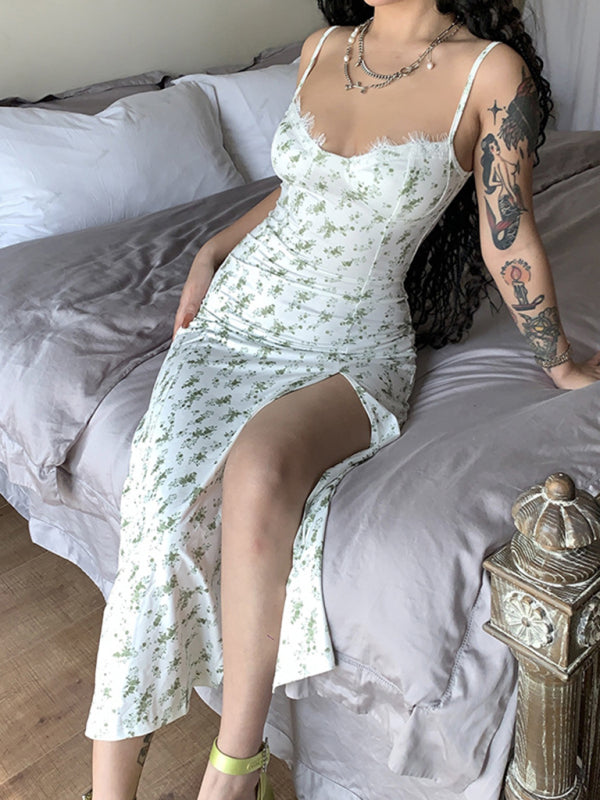 Robe à bretelles fendue pour femmes, petite robe florale à la mode, nouvelle collection