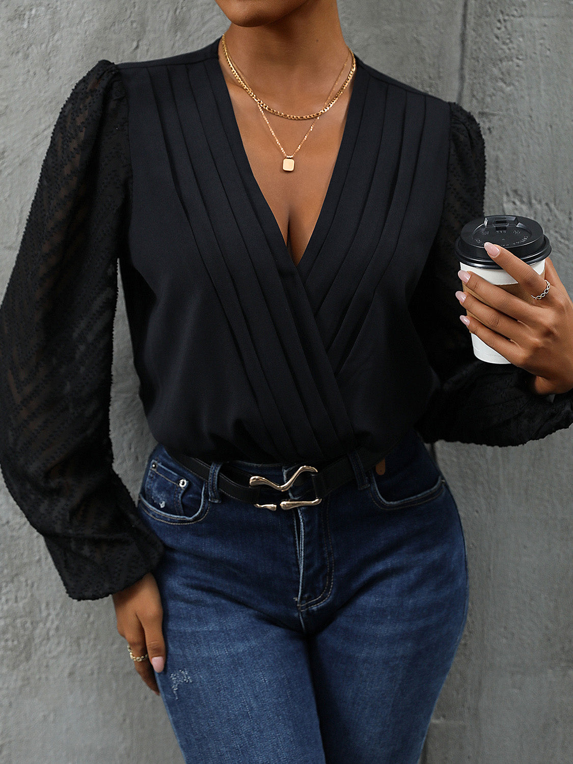 Perfee Ruched Surplice Long Sleeve Bodysuit