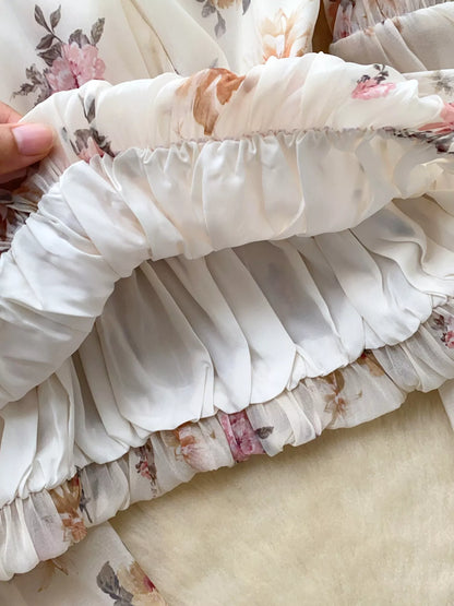 Floral Print Chiffon Balloon Sleeve Blouse