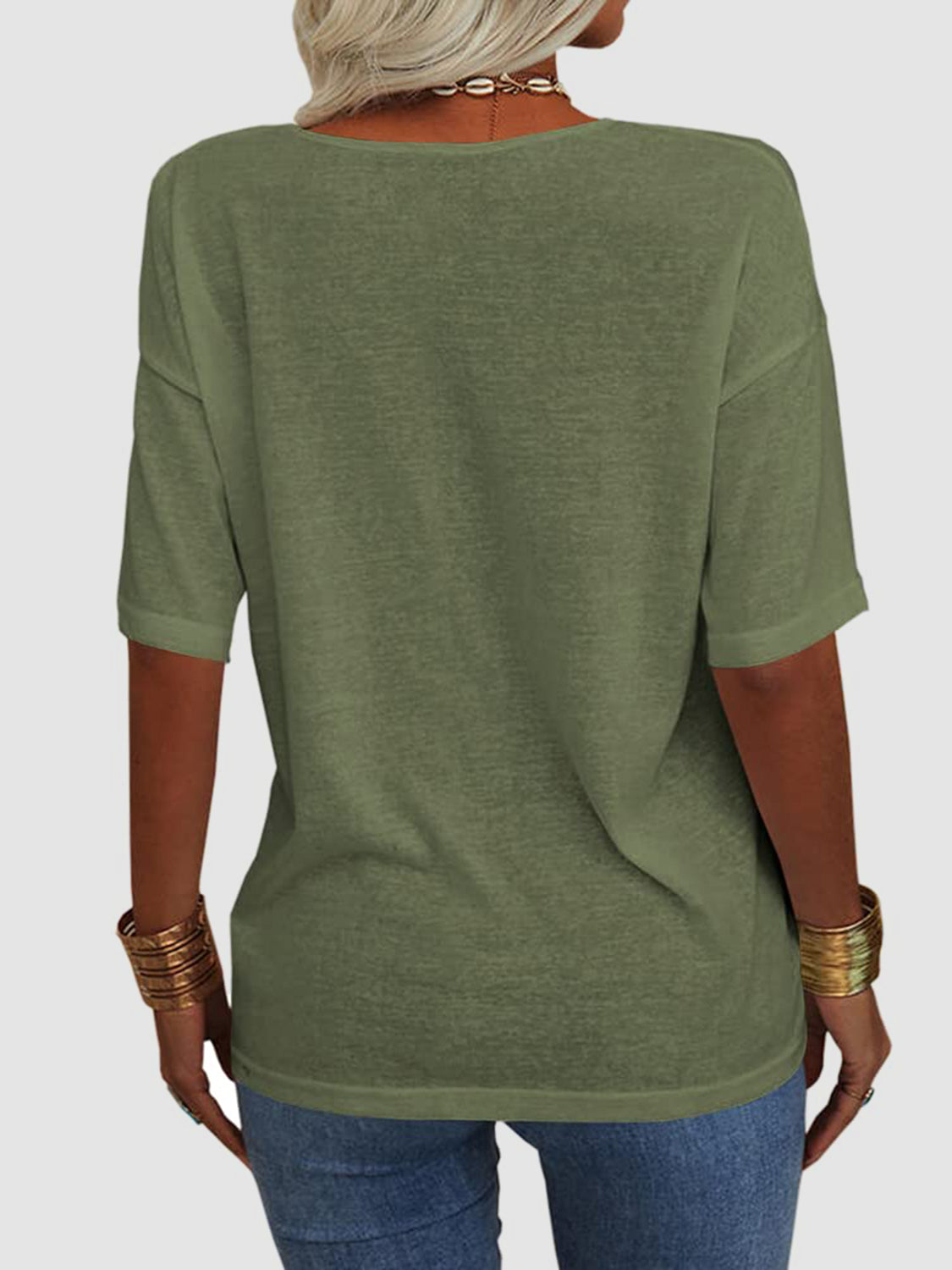 V-Neck Dropped Shoulder Half Sleeve T-Shirt