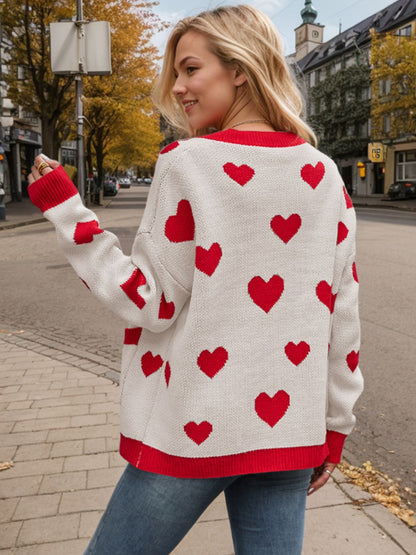 Heart Button Up Dropped Shoulder Long Sleeve Cardigan