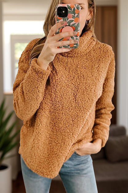 Fuzzy Turtleneck Long Sleeve Sweatshirt