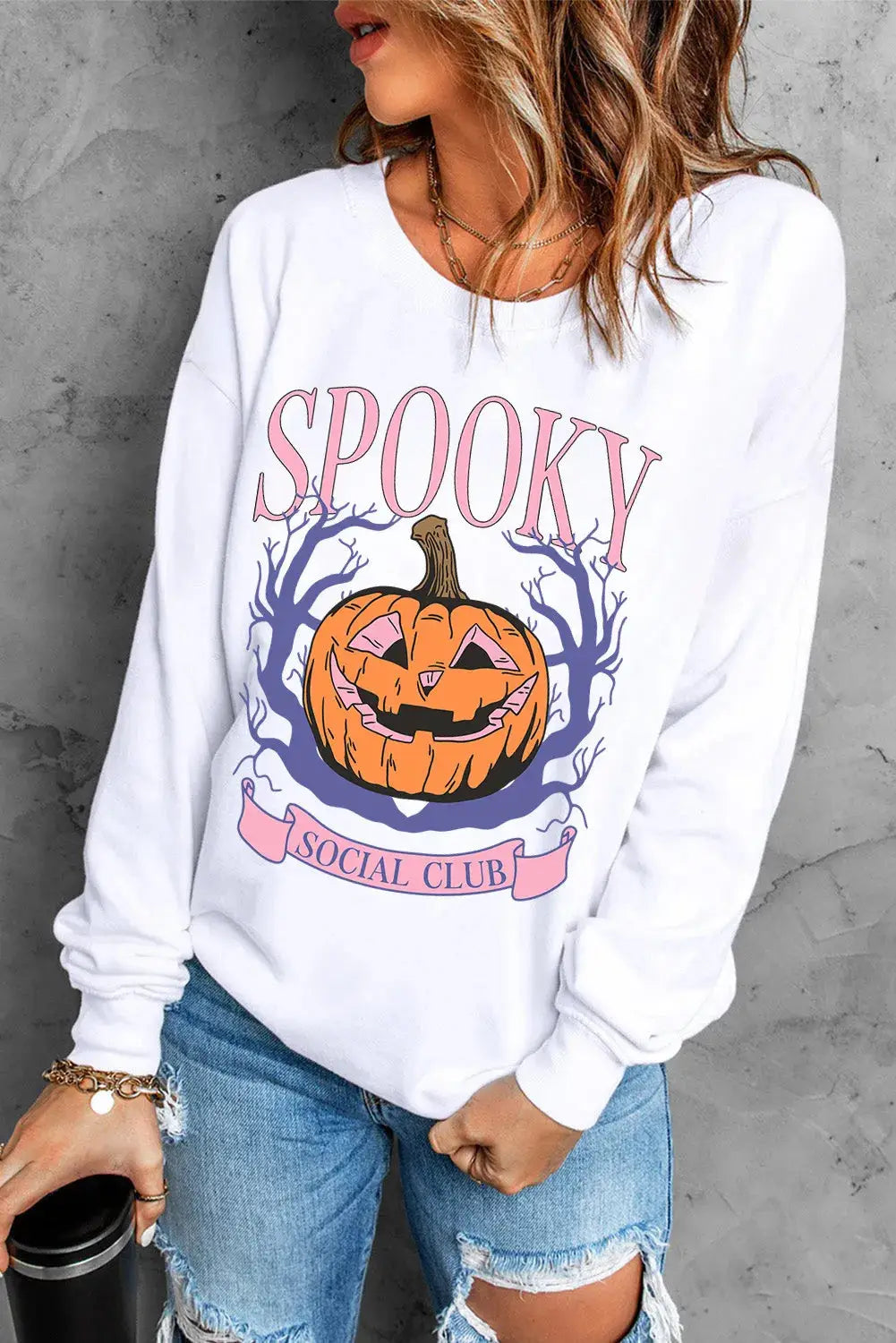 White sweatshirt with Jack-O&