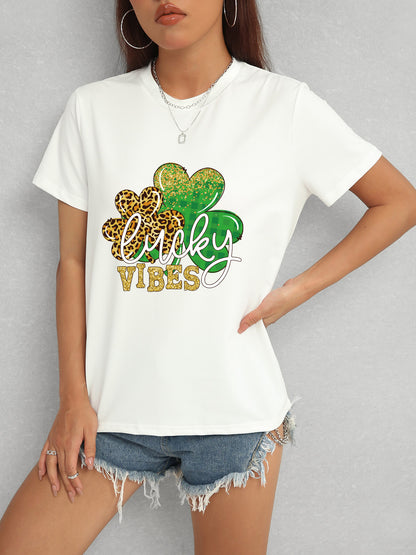 LUCKY VIBES Round Neck Short Sleeve T-Shirt