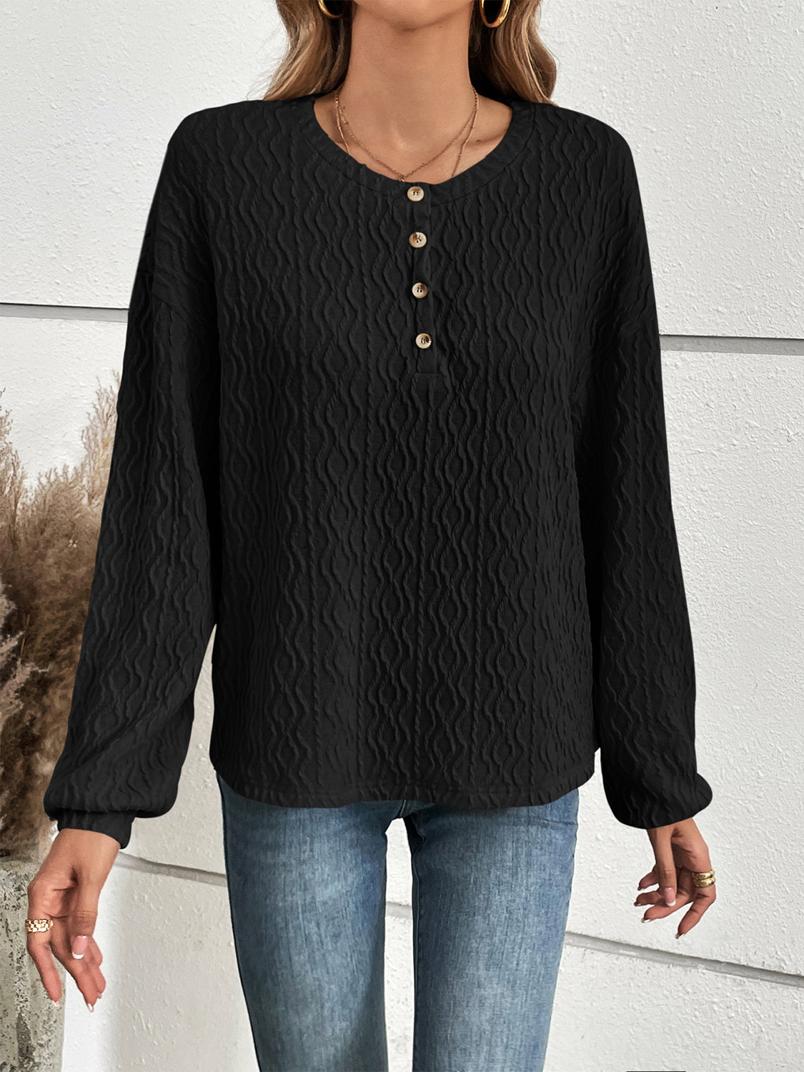 Ivy Lane Half Button Long Sleeve Top