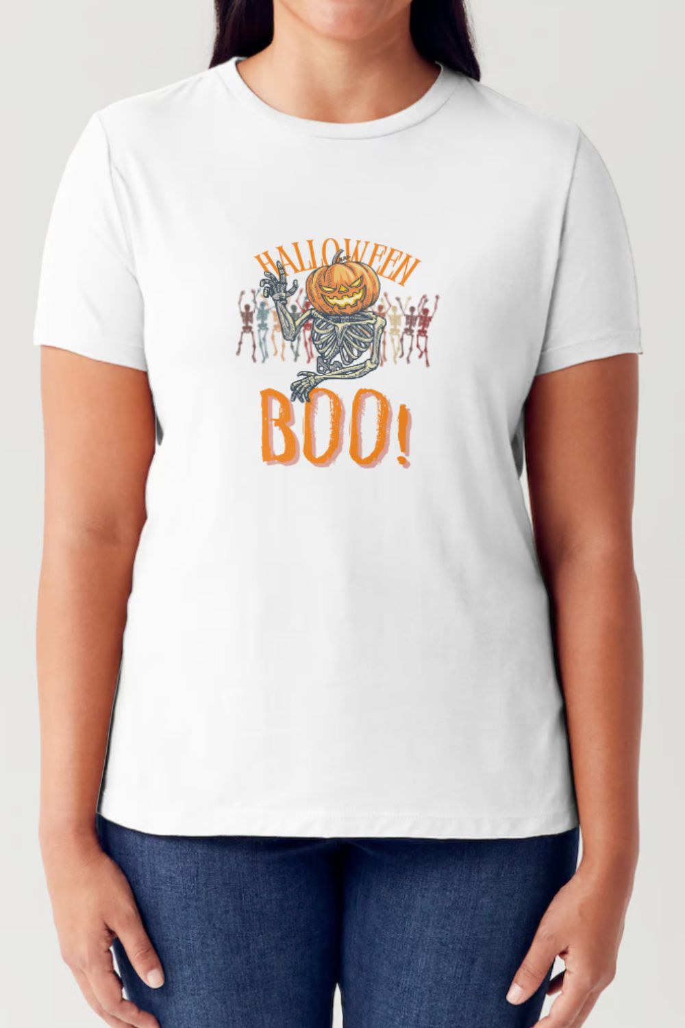 Simply Love Full Size Pumpkin Skeleton Graphic Short Sleeve Tubular T-Shirt