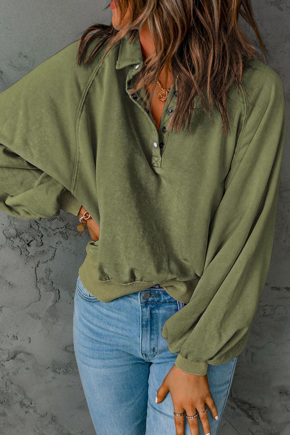 Half Snap Long Sleeve Sweatshirt