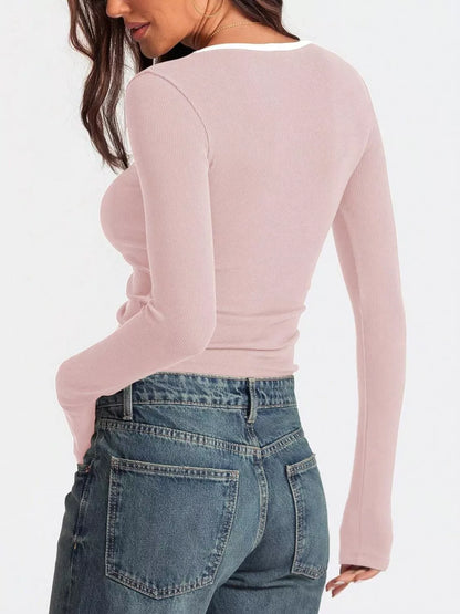 Contrast Trim Long Sleeve Top