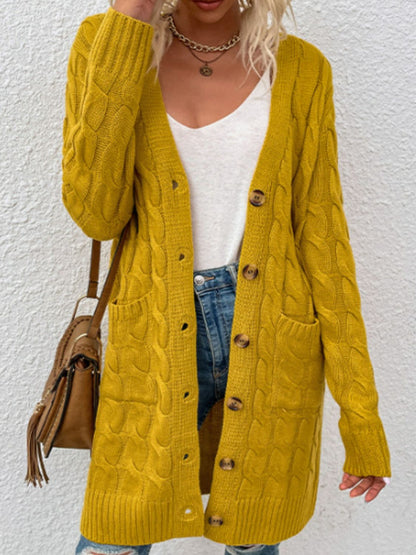 Cable-Knit Button Down Cardigan with Pockets