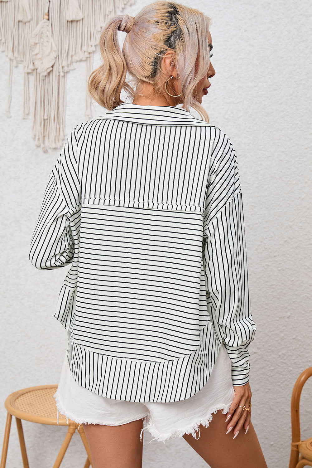 Full Size Striped Collared Top